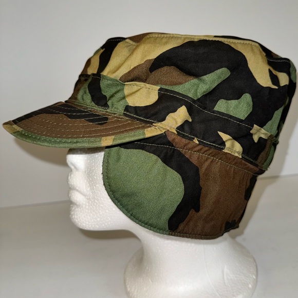 Late 80s US Military Issue Woodland Camo BDU Cap, Sz 7-3/8 - Picture 9 of 13